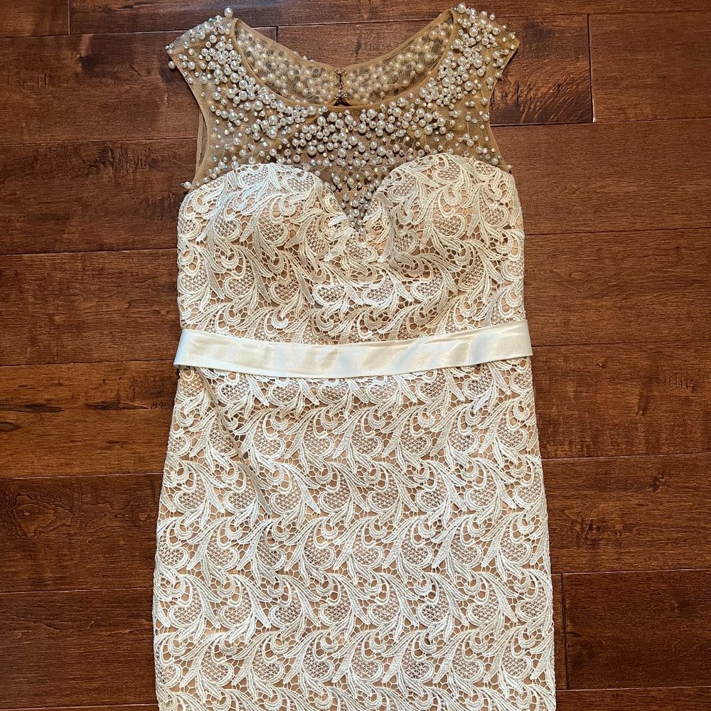 White/Cream Pearl and Lace Dress